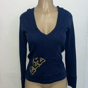 NIKE WVU V Neck Blue Waffle Navy Hoodie Sz S
